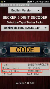 Becker 5Digit Radio Code screenshot