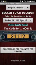 Becker 5Digit Radio Code 5