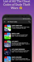 Dude Theft Wars, Cheat Codes 1