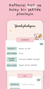 Haftalık menü, Yemek planlama screenshot